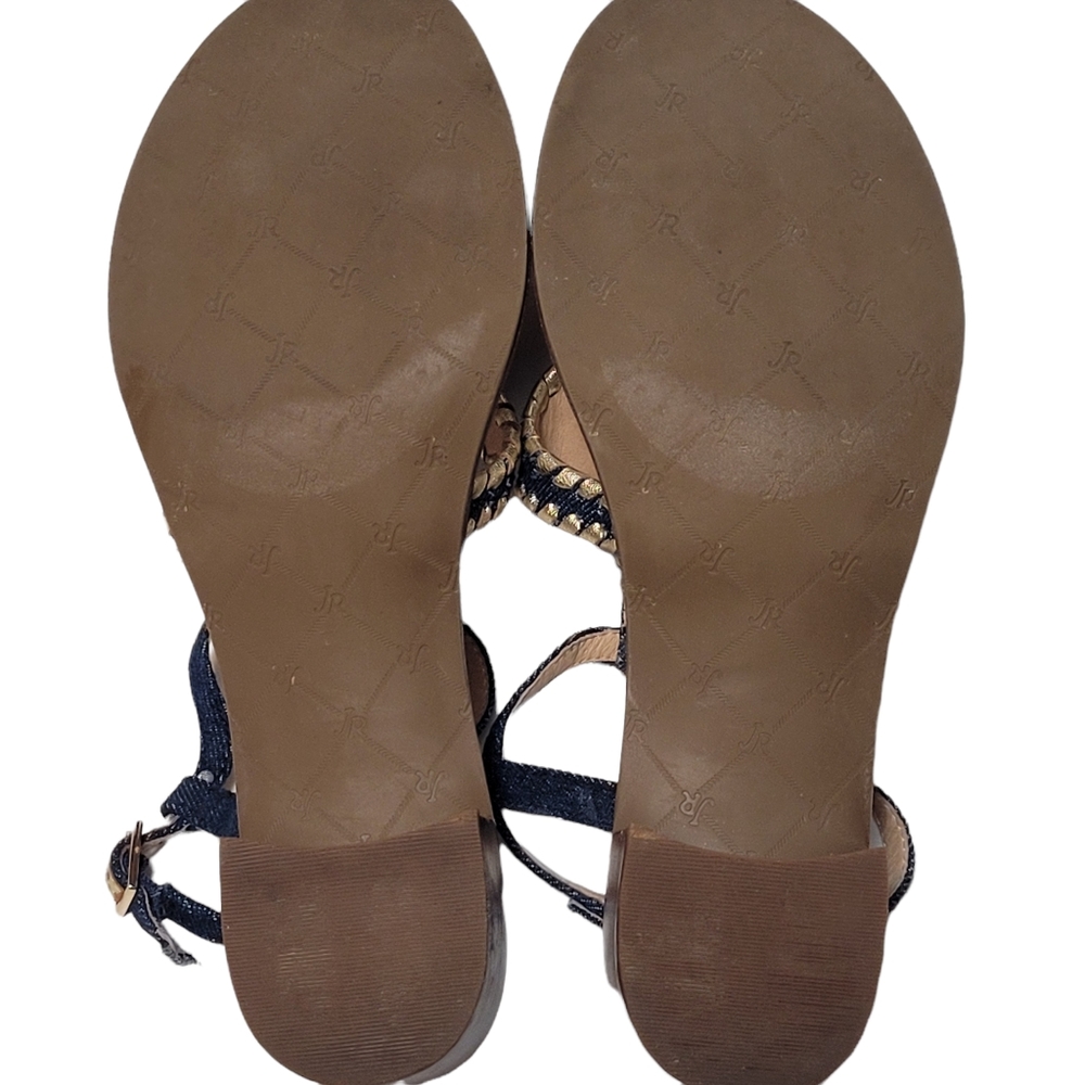 Jack Rogers Denim Blue Gold Leather Navajo Gladiator Sandals - Picture 9 of 10